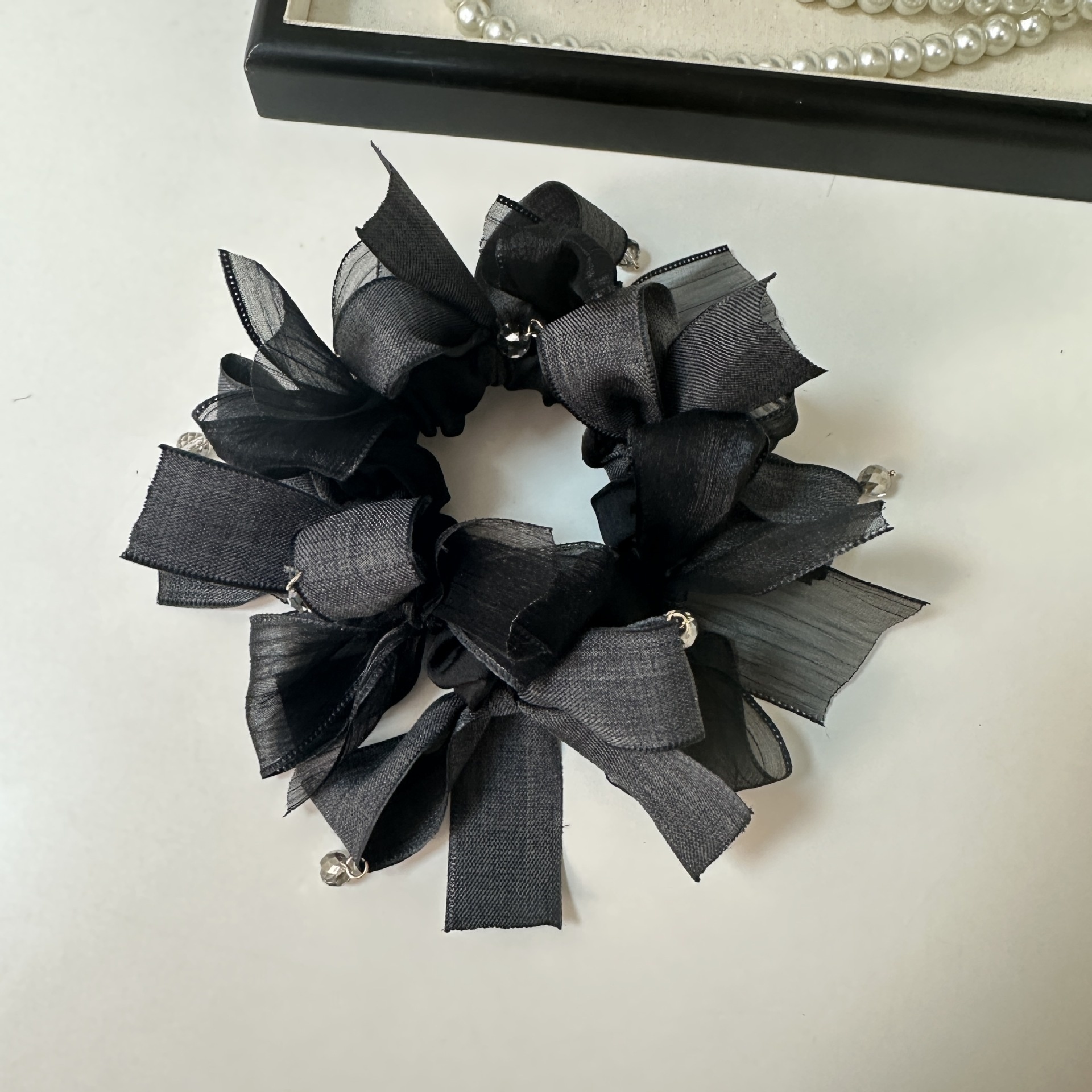 Women's Soft Gauze Spring Summer Hair Tie Black Pink Bowknot