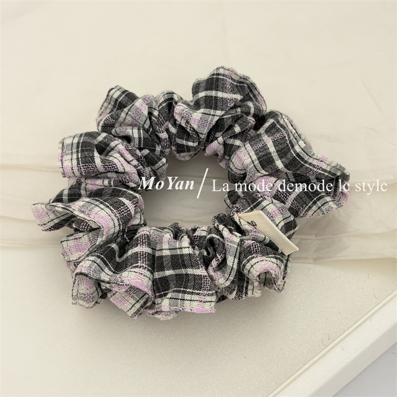 Women's Retro Cloth Hair Tie Blue Checkered Plaid Scrunchie for Spring