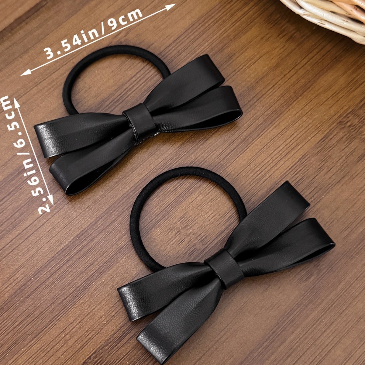 Women's High-End Leather Bowknot Hair Ties For Bun Solid Black