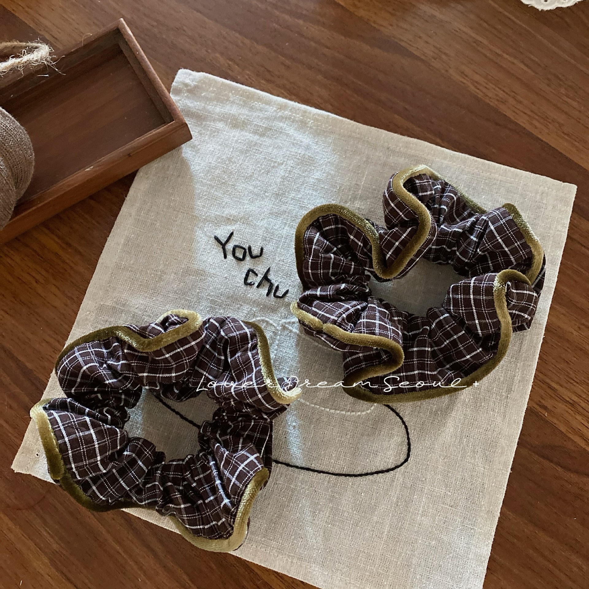 Women's Plaid Velvet Edged Hair Ties Elegant Autumn Winter Stripe Bands