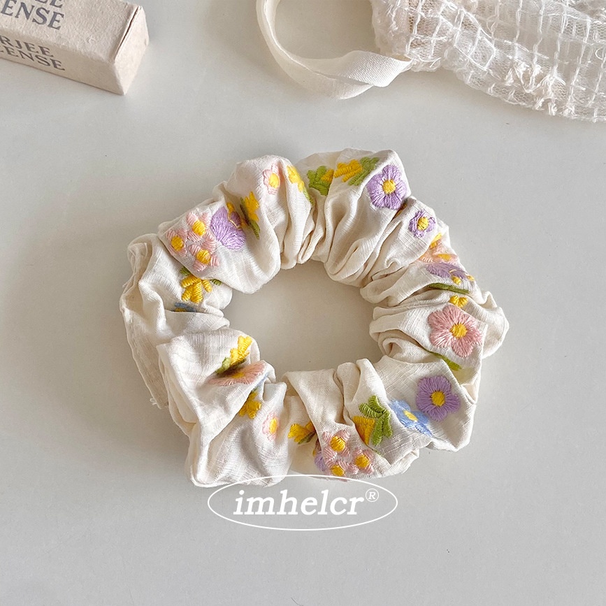 Women's Spring Cloth Hair Tie Sweet Colorful Floral Embroidery