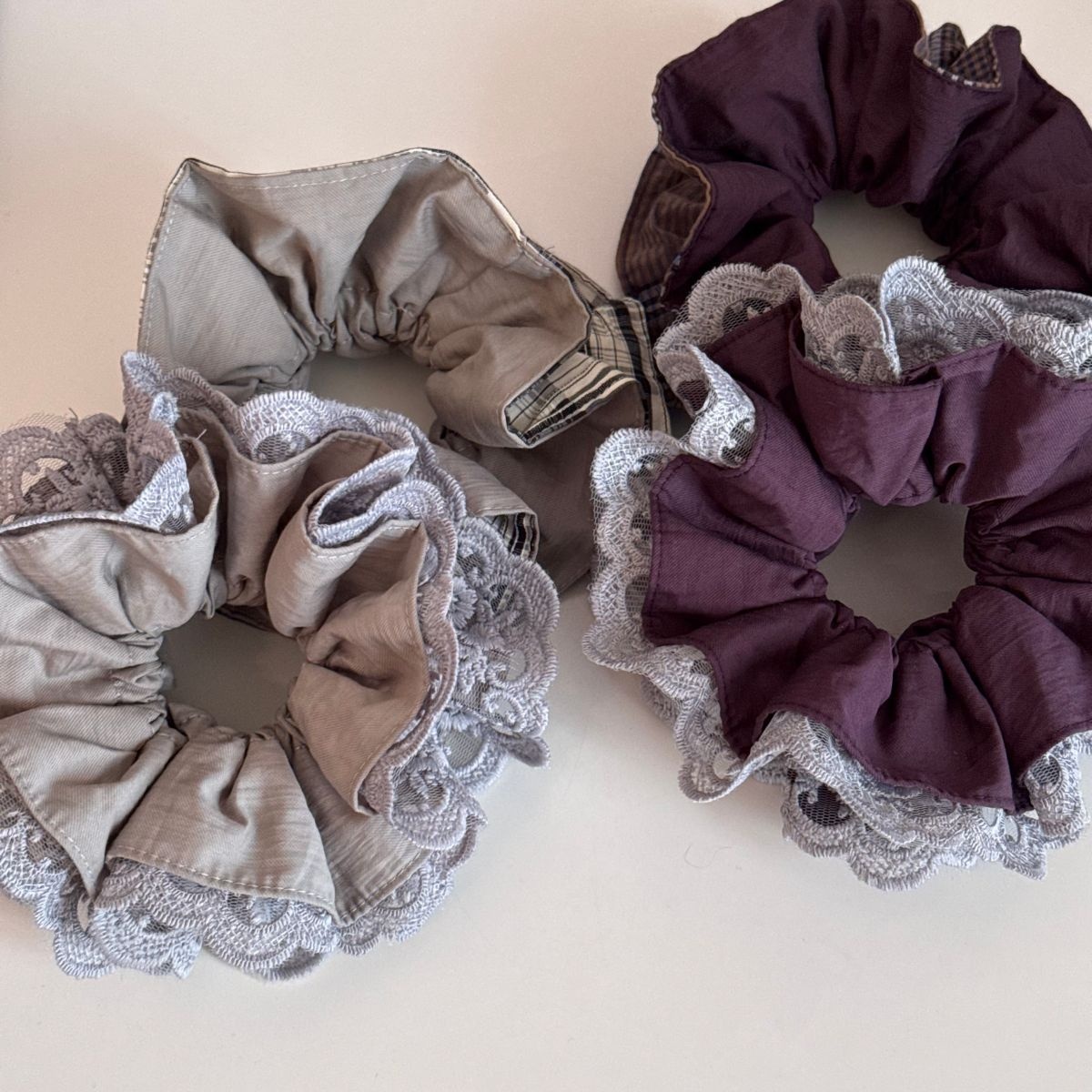 Women's Spring Lace Hair Tie Accessories Purple Plaid Pattern