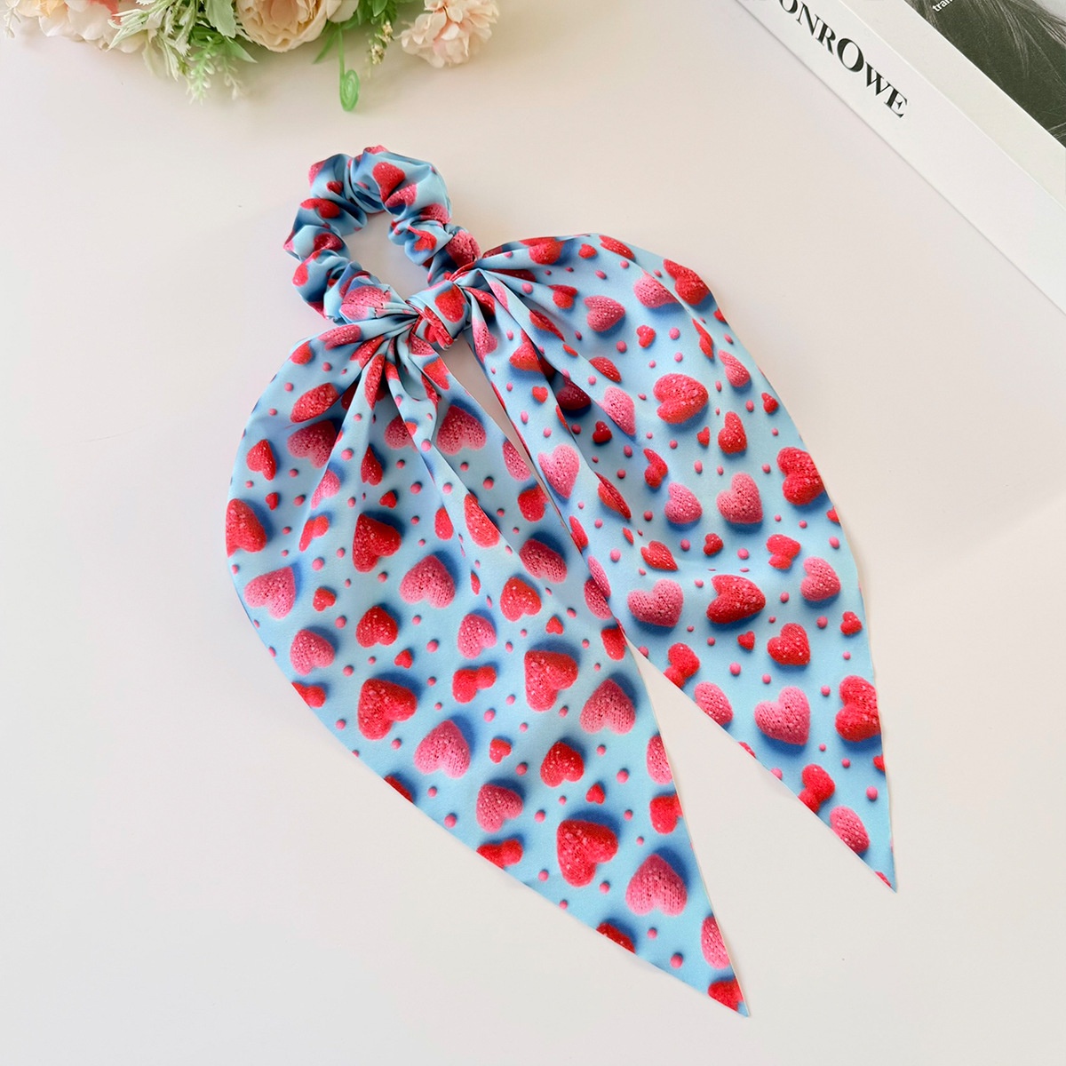 Women's Valentine Candy Heart Print Large Elastic French Bow Headband