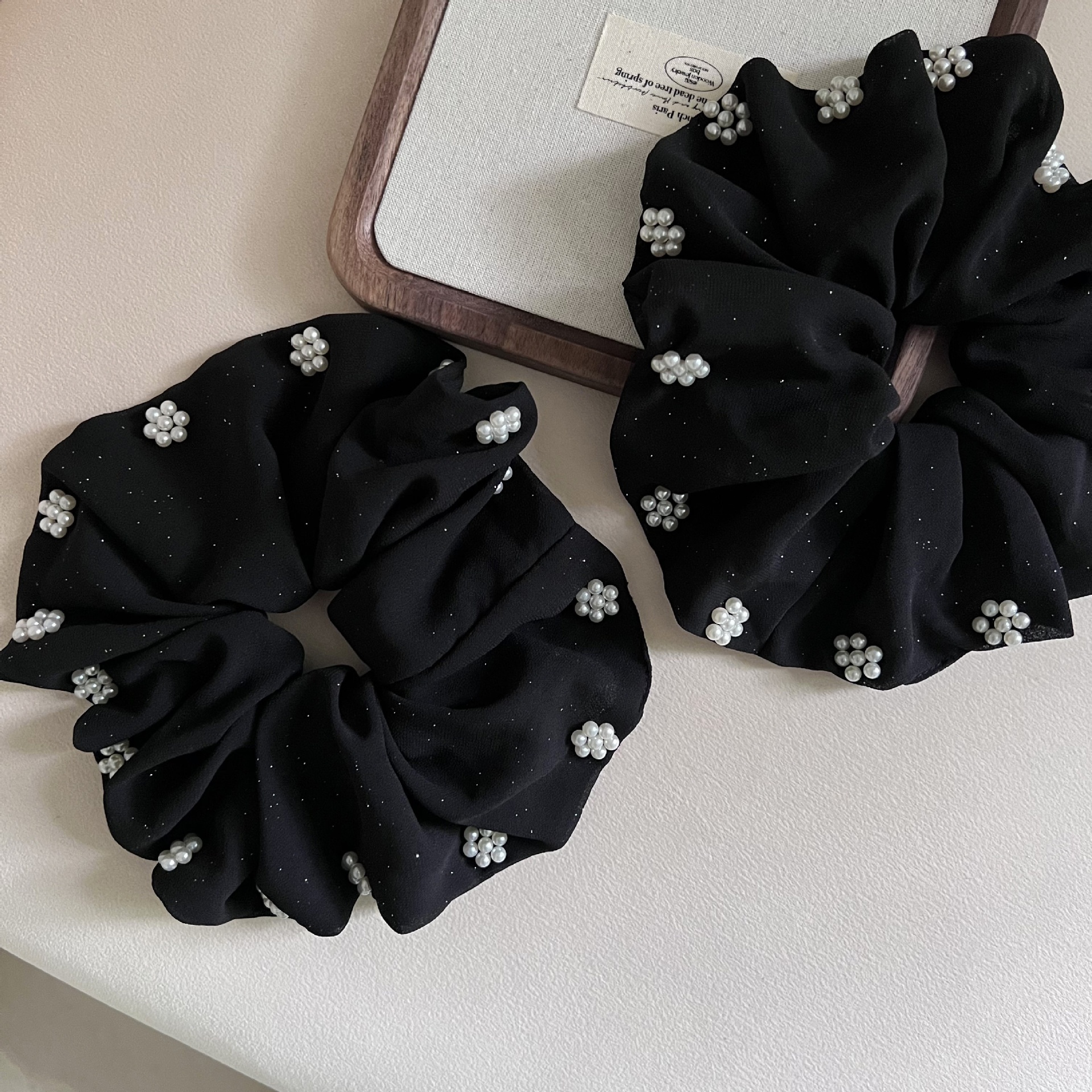 Women's Shiny Pearl Mesh Party Hairband Hair Tie Black Rose Floral