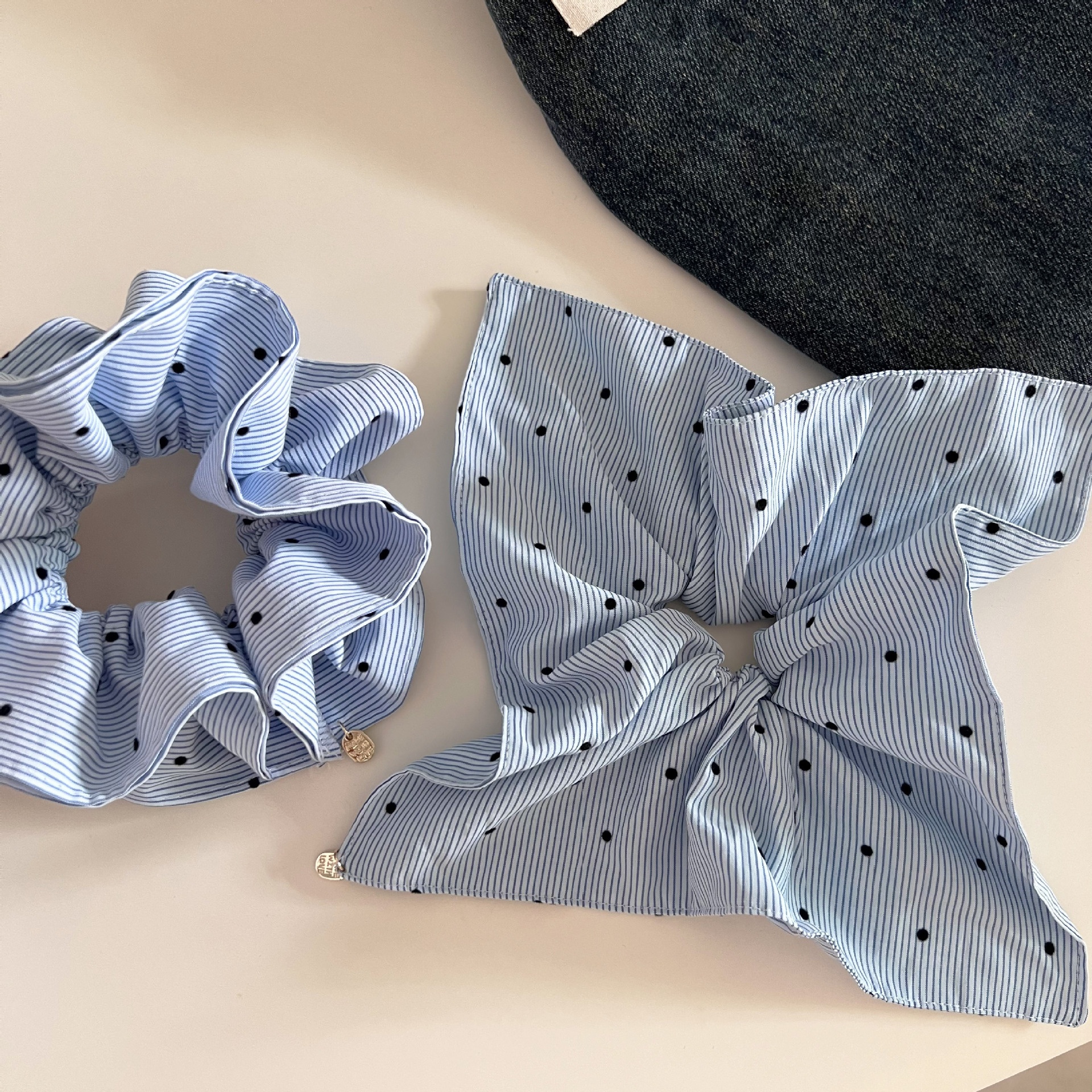 Women's Daily Cloth Scarf Hair Tie Gold Pendant Blue Striped Polka Dots