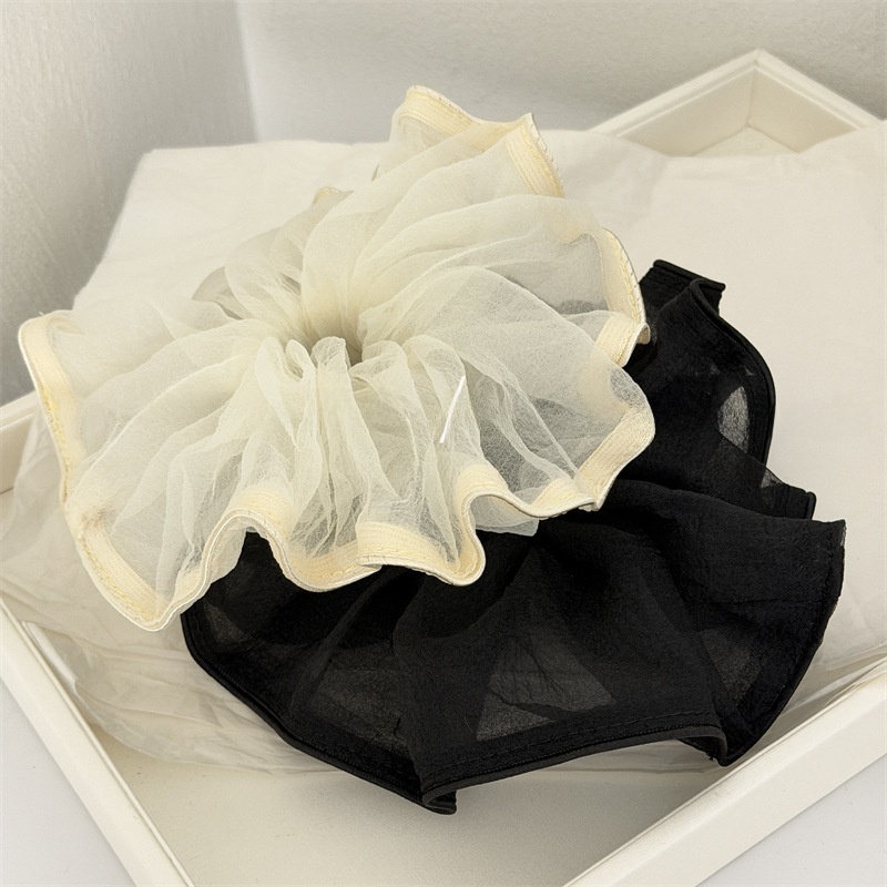 Women French Style Tulle Hair Tie Irregular Beige Spring Accessories