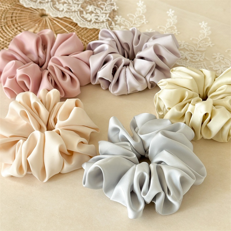 Women's French Style Satin Hair Tie For Spring Daily Wear Solid Beige