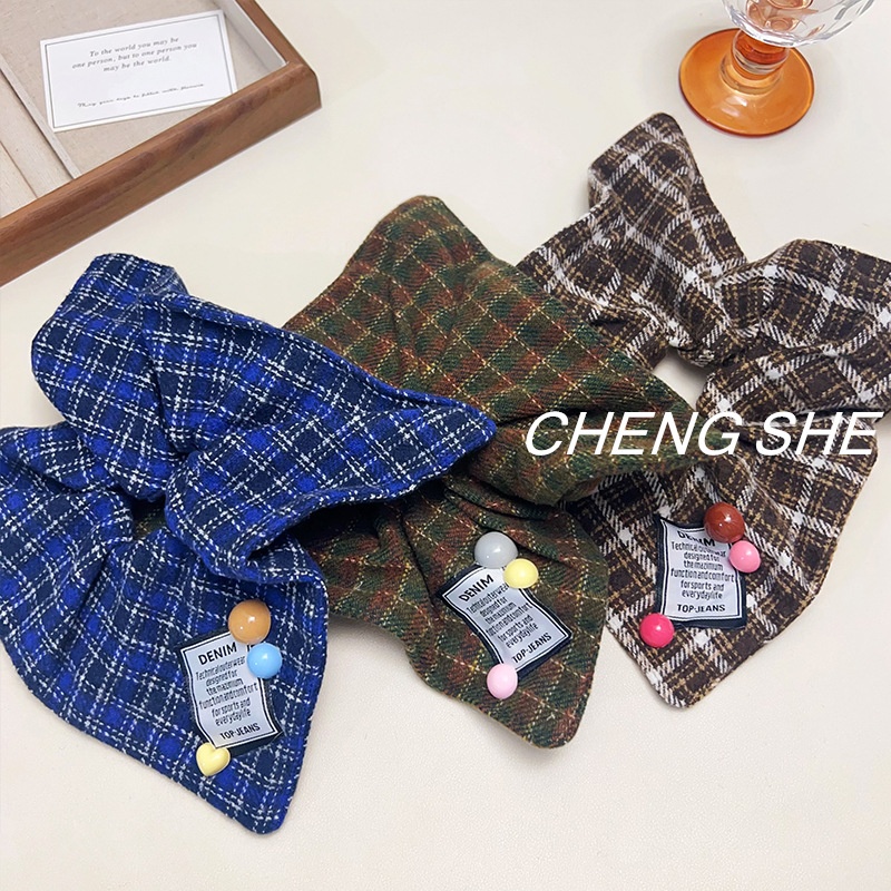 Women's Large Plaid Scarf Hair Tie High Elasticity Fabric Ponytail Holder