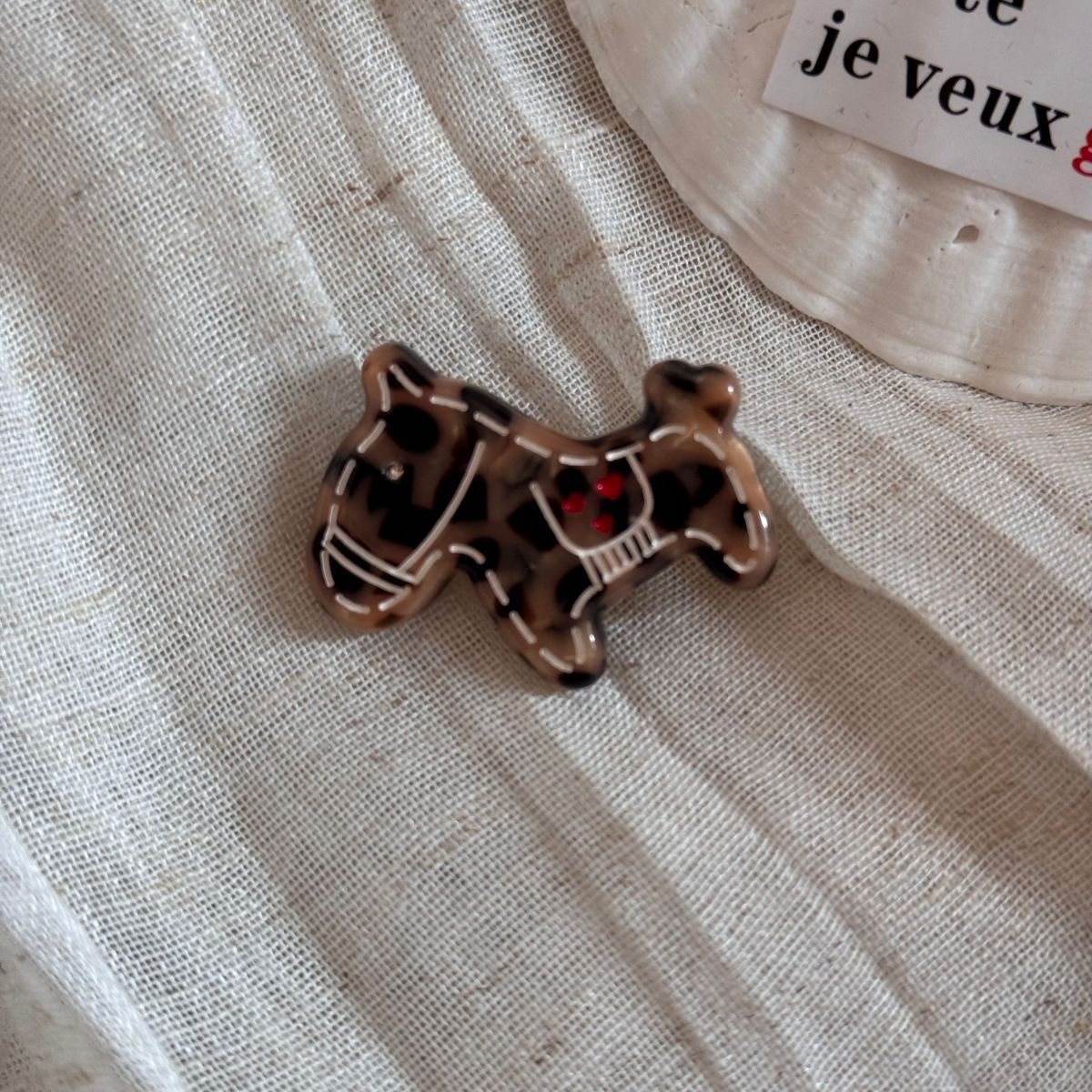 Ladies High Elastic Acetate Hair Tie Navy Coffee Floral Dog Pattern