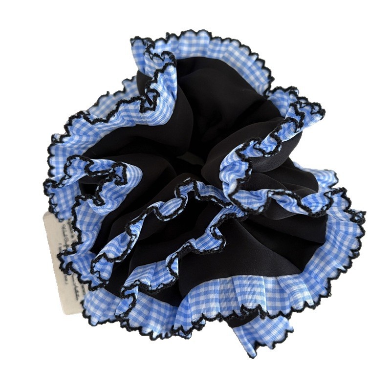 Women's Ballet Style Cloth Bun Hair Ties Multi-Layer Plaid Ruffle