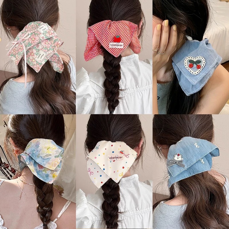 Women's Elegant Cloth Scarf Bowknot Hair Bands Geometric Pattern