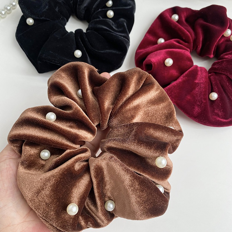 Women's Velvet Pearl Hair Ties Autumn Winter High-End Small Fragrance Style