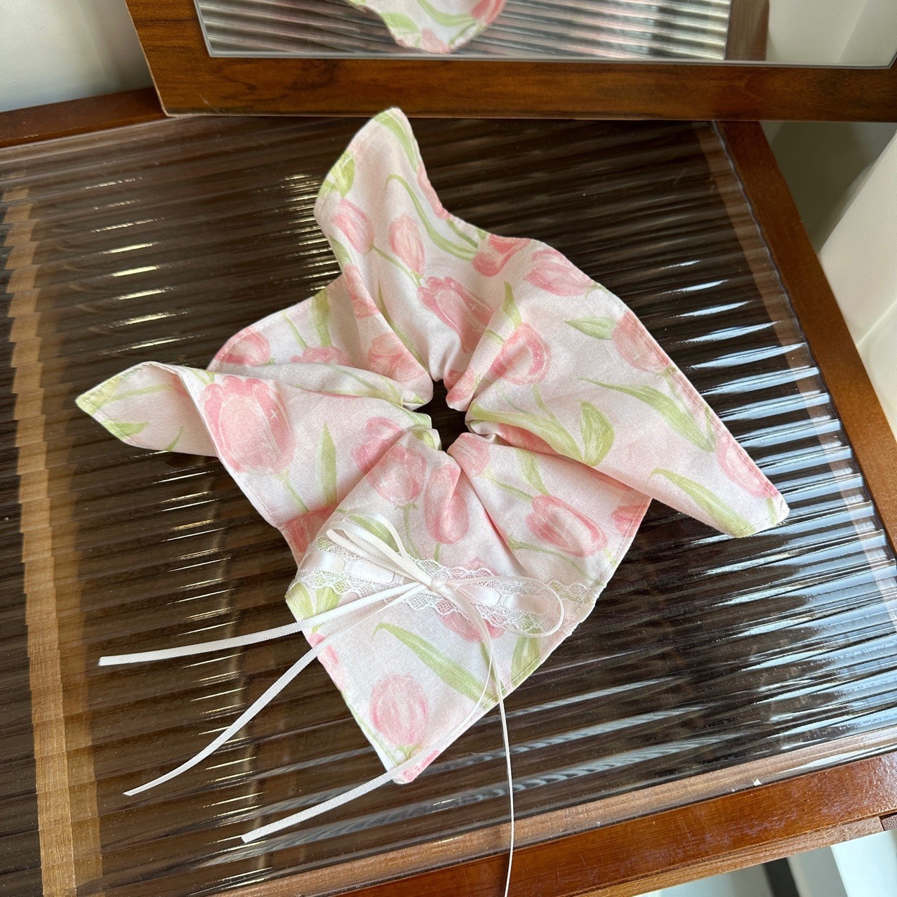 Women's Daily Wear Fabric Lace Hair Tie Sweet Pink Tulips Pattern