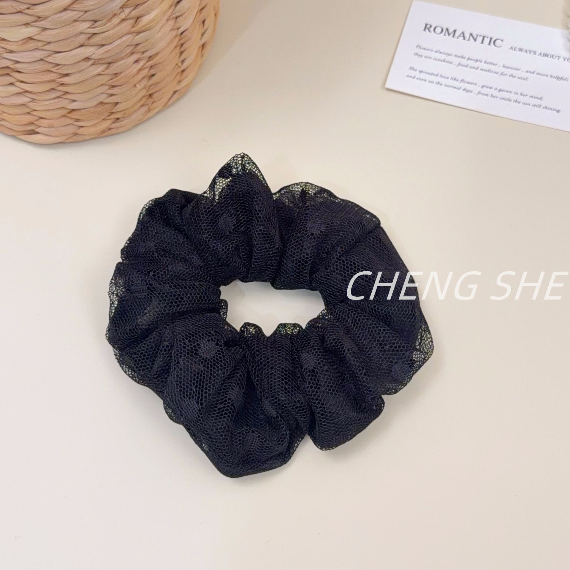 Women's Elegant Spring Soft Gauze Hair Tie Beige Polka Dots