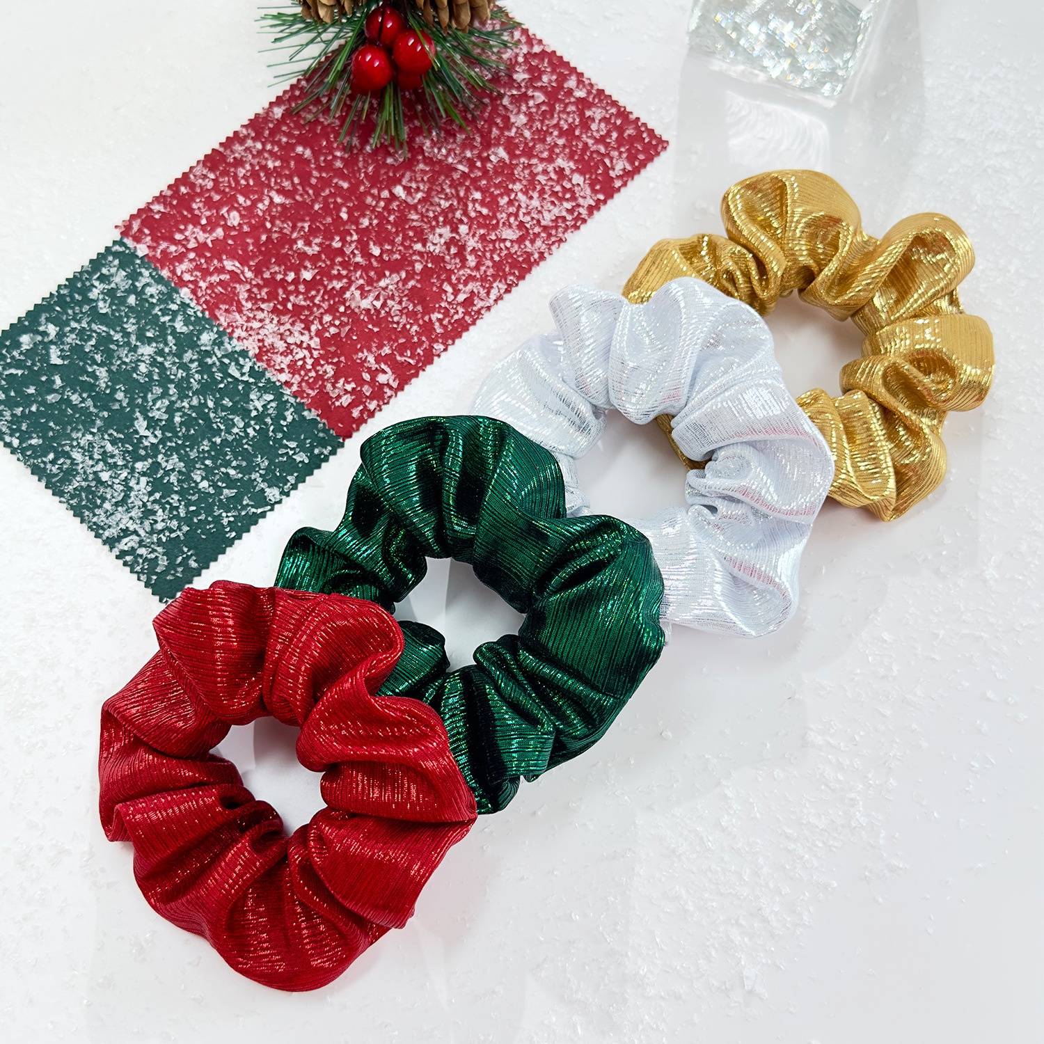 Women's Shiny Thread High Elasticity Christmas Hair Scrunchie Pure Color