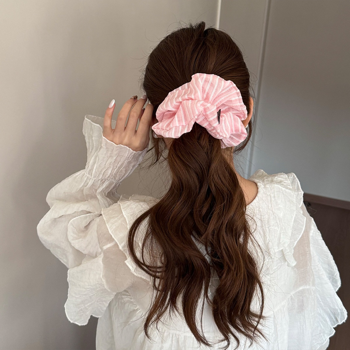 Women's Spring Polyester Ponytail Holder Hair Tie Sweet Pink Striped