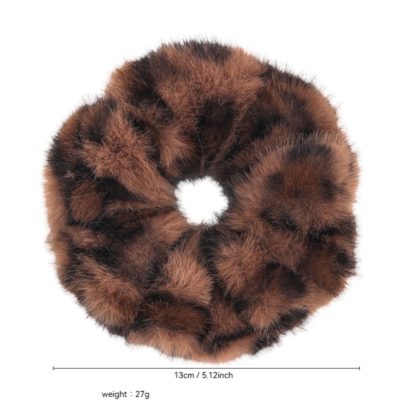 Women's Winter Flannel Large Ponytail Hair Scrunchie Leopard Print