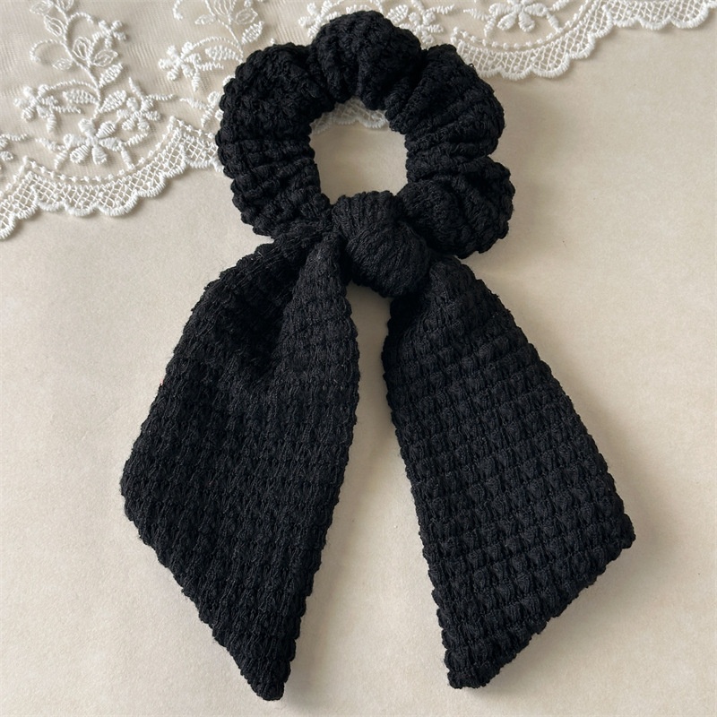 Women's Handmade Knitted Bow Hair Ties Simple Fresh Solid Polyester Bands