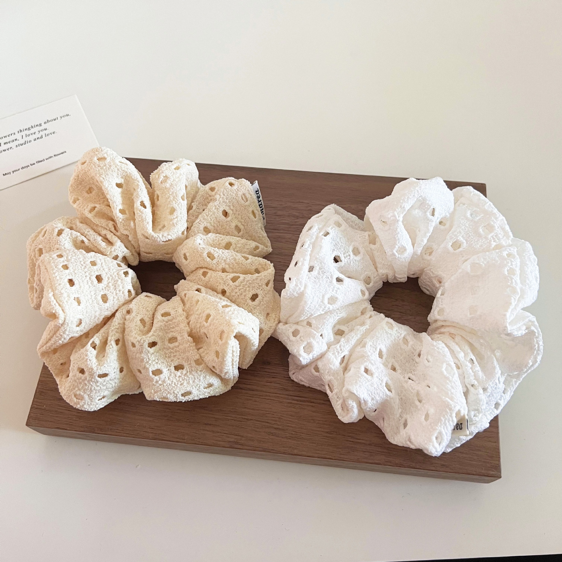 Women's Sweet Hollow Lace Low Bun Hair Tie Solid White Yellow