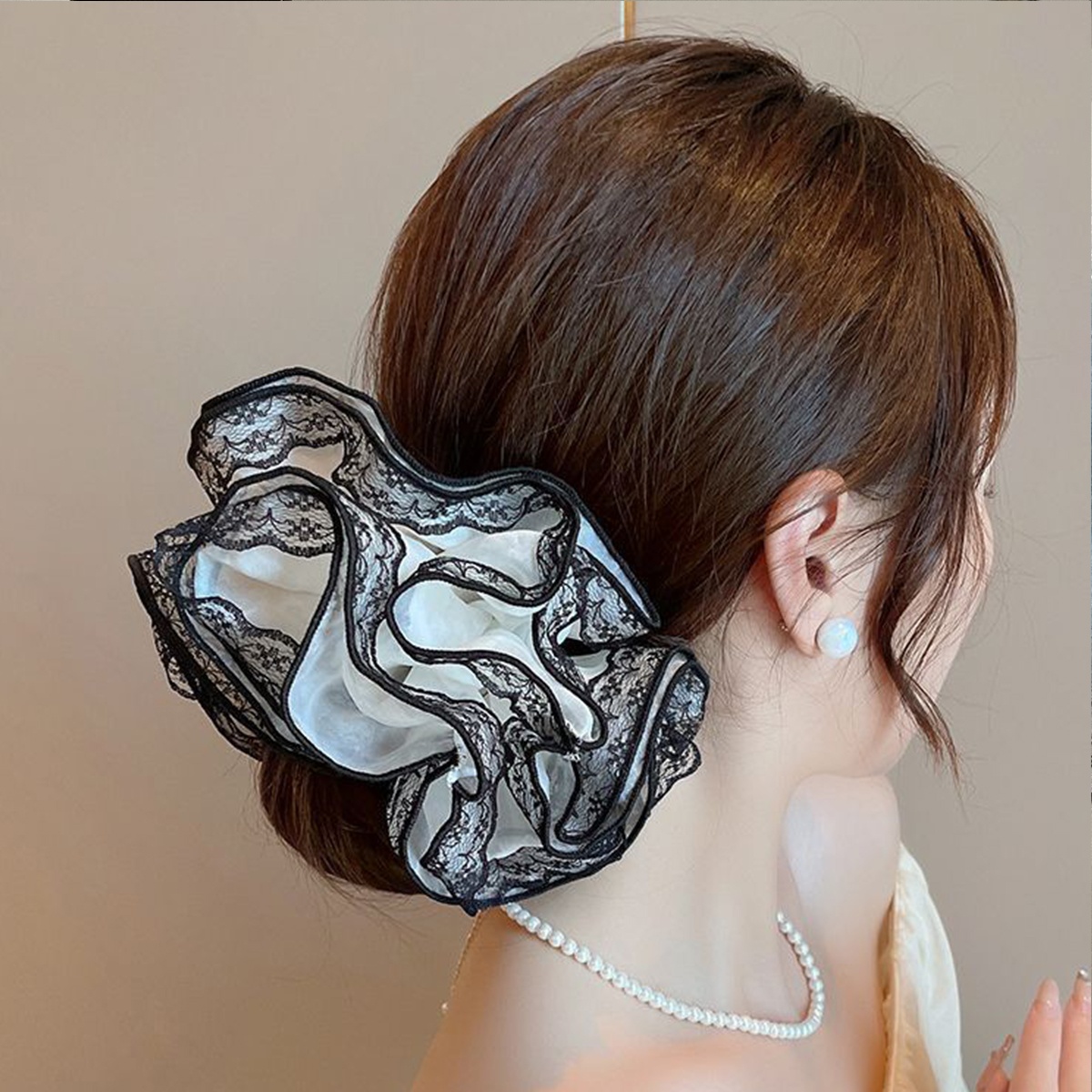 Women's Elegant Lace Edge Large Scrunchie Fairy Summer Hair Tie