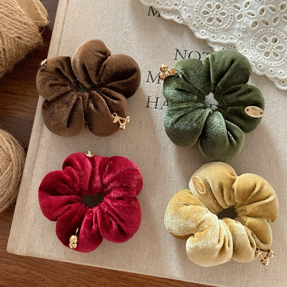 Women Seasonal Velvet Elastic Hairband Gold Foil Floral Solid Color
