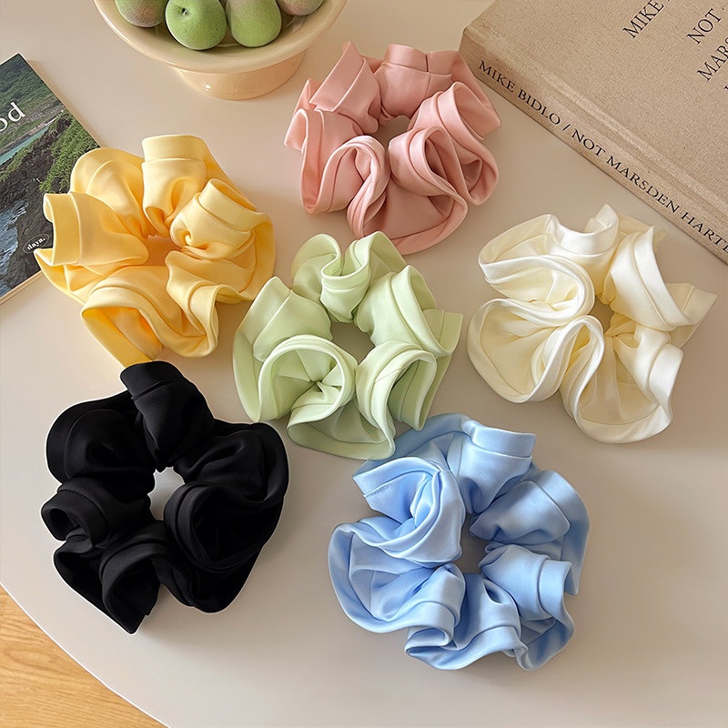 Women's Spring Summer Satin Scrunchie Hair Tie Sweet Blue Floral