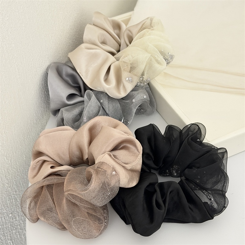 Women's Elegant Irregular Rhinestone Hair Tie, Chic Black Cloth Hair Band