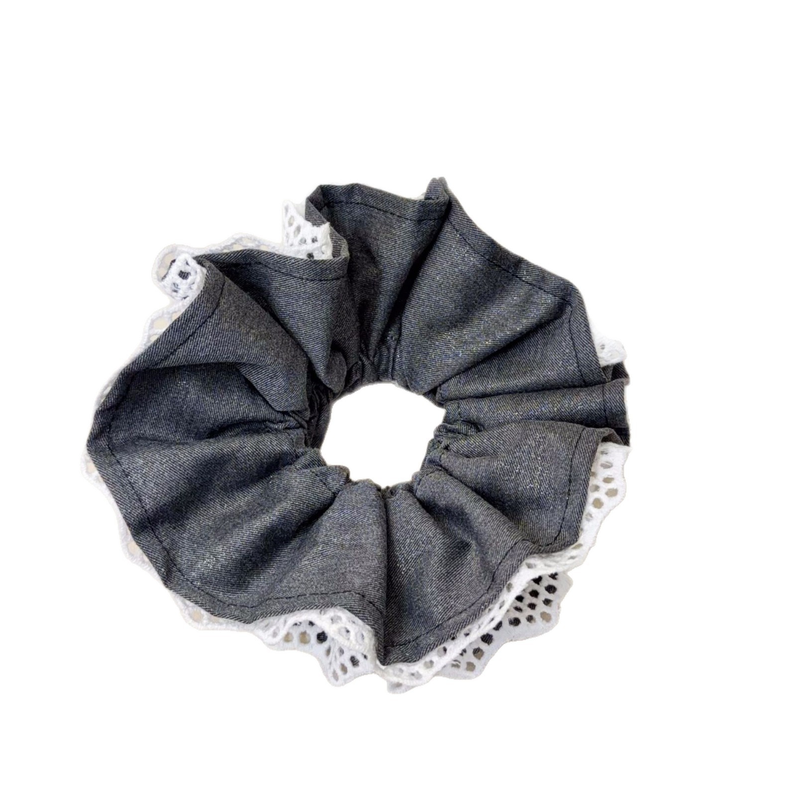 Women's Spring Lace Cloth Hair Tie Scrunchie Grey And Black Splicing