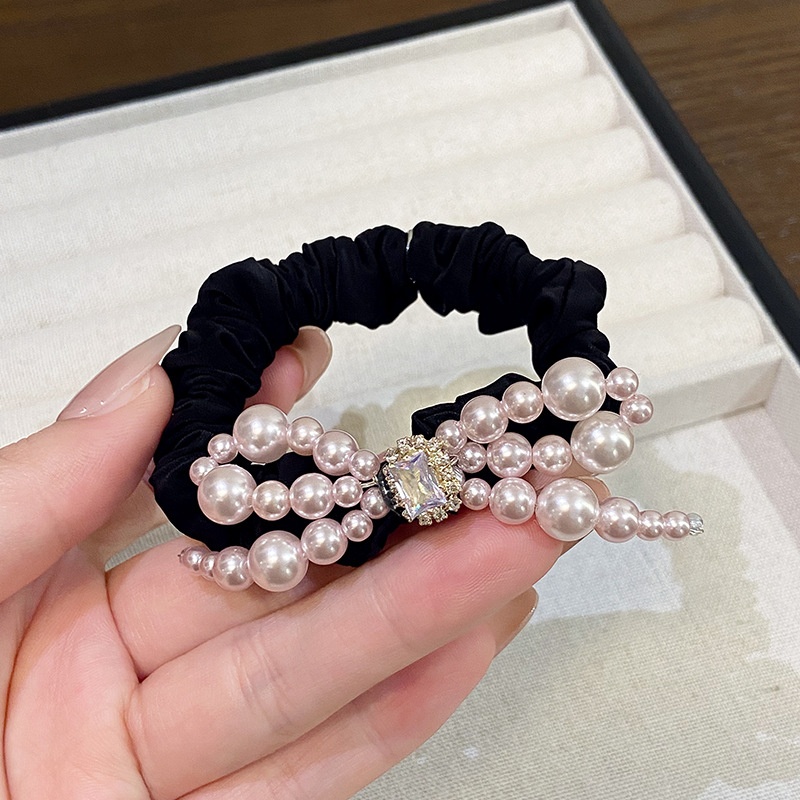 Women's Elegant Bow Knot Hair Tie with Pearls and Rhinestones for Summer