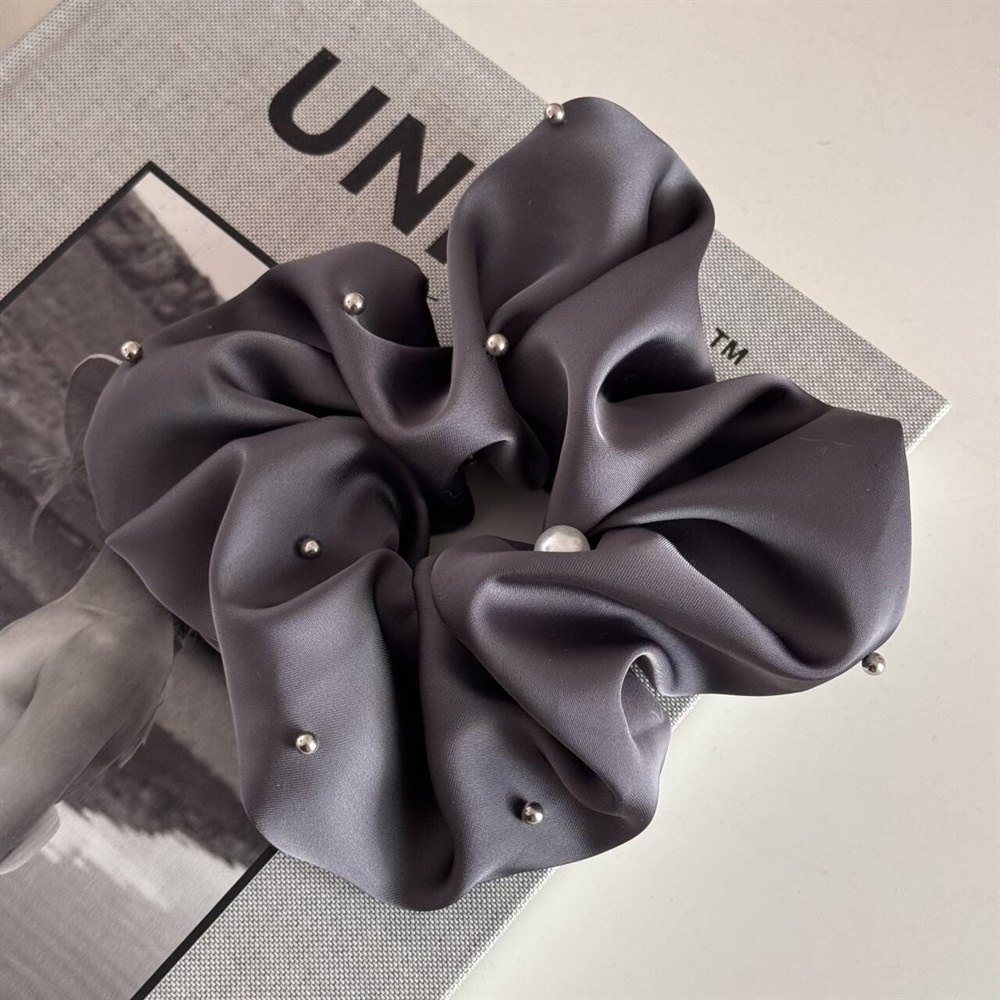 Women's Elegant Bun Hair Scrunchies Irregular Pearl Rivet Satin