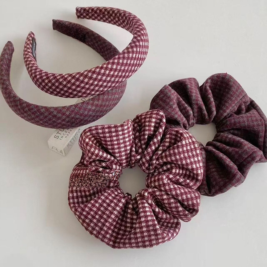 Women's Winter Woolen Hair Band New Year Accessory Red & White Plaid