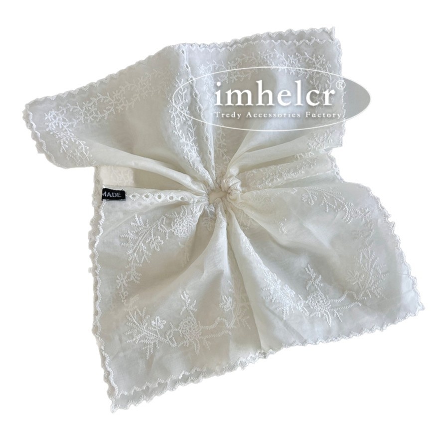 Women's Fairy Style Cotton Hair Tie White Delicate Lace Embroidery