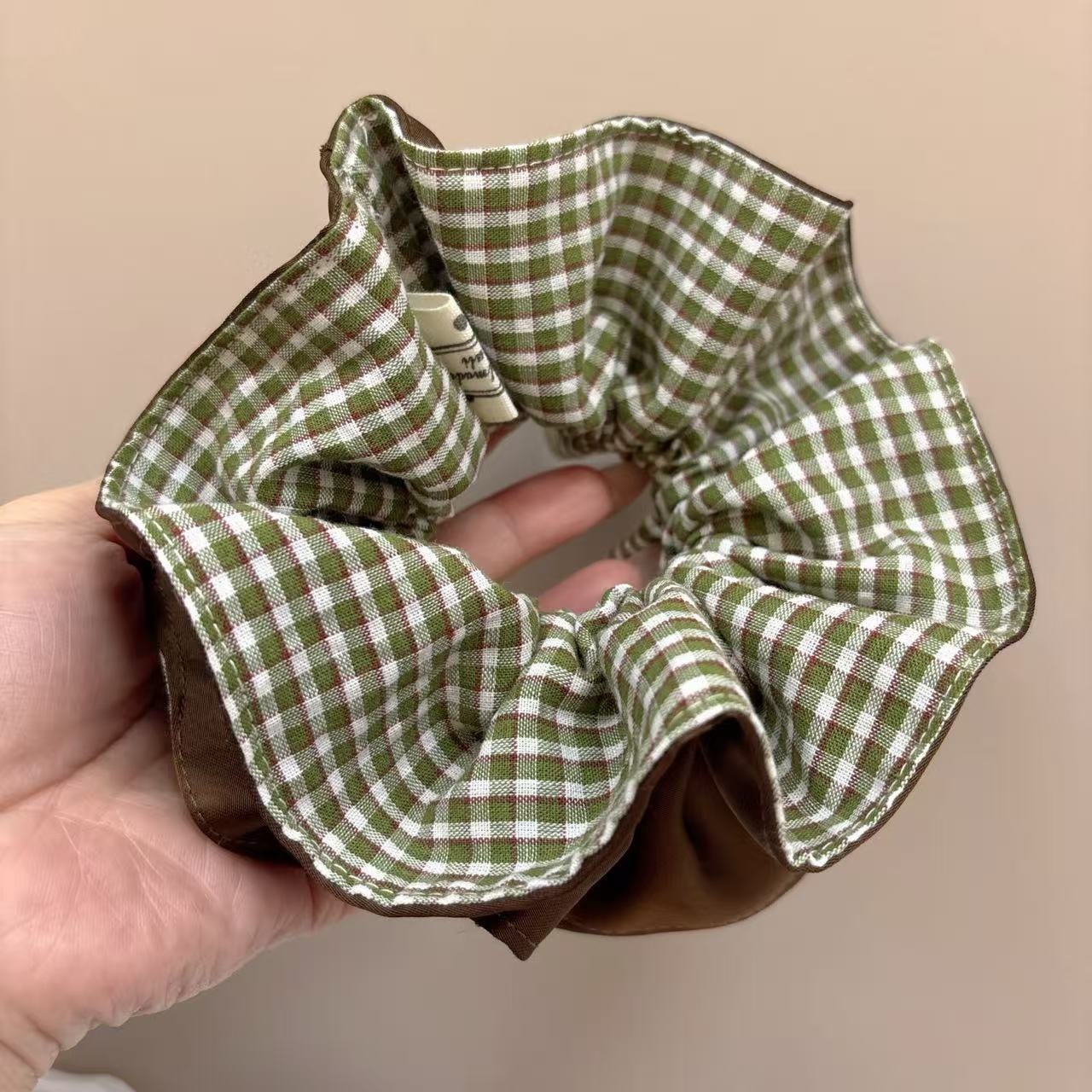 Women's Simple Cloth Hair Tie For Spring Summer Green Plaid Color Block