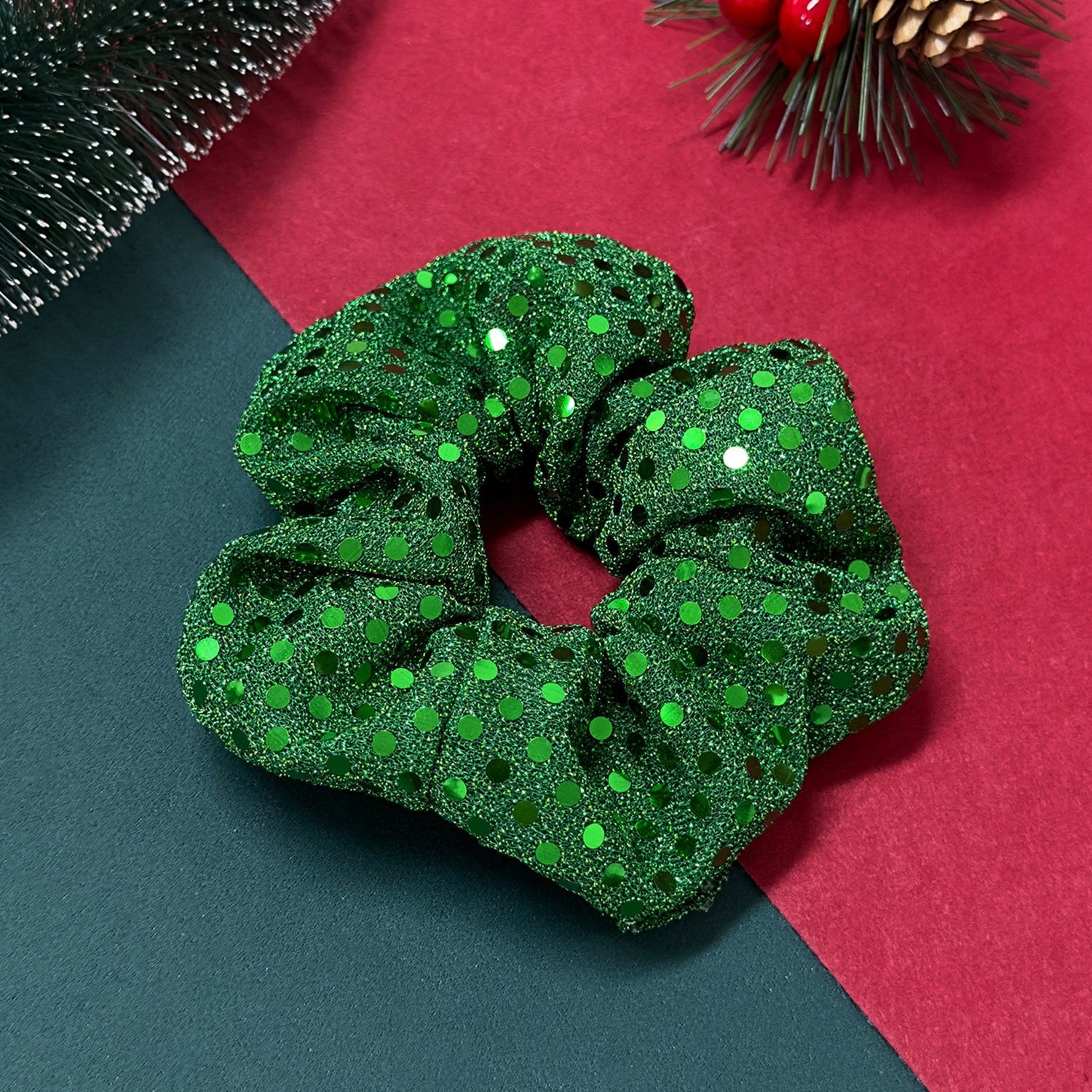 Women's Christmas Solid Mesh Scrunchie High Elasticity Tail Knot Fabric Hair Tie