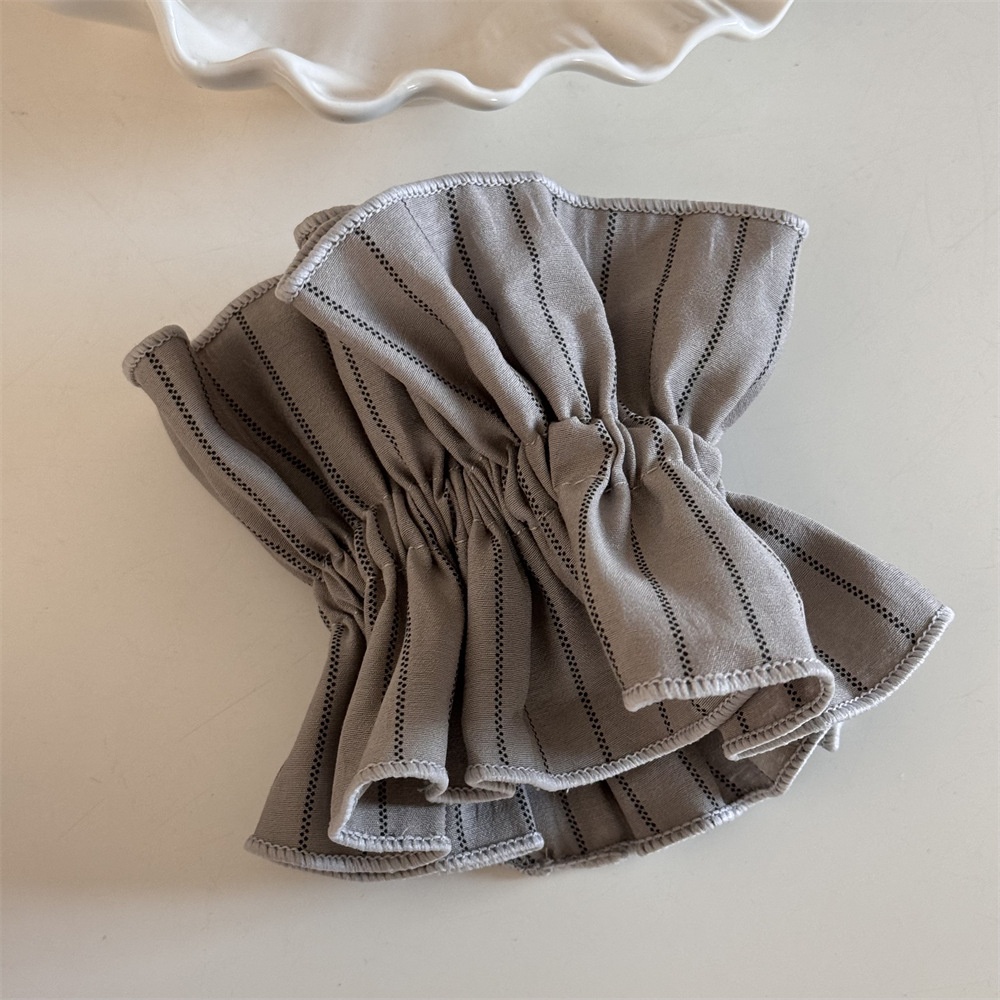 Women Elegant Low Bun Hair Scrunchie Elastic Striped Cloth Coffee Beige