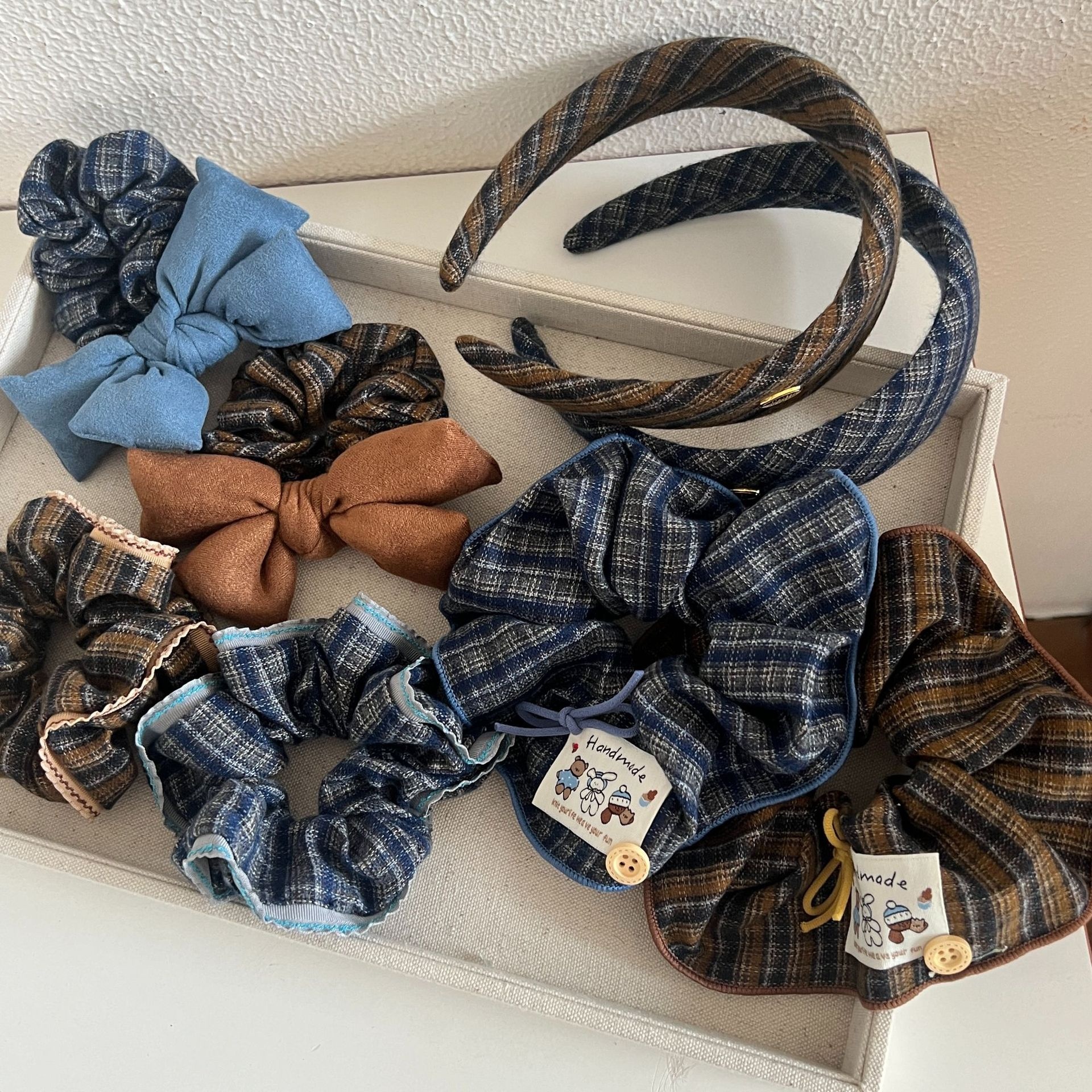 Women's Autumn Winter Cotton Large Bow Ponytail Hair Ties Plaid