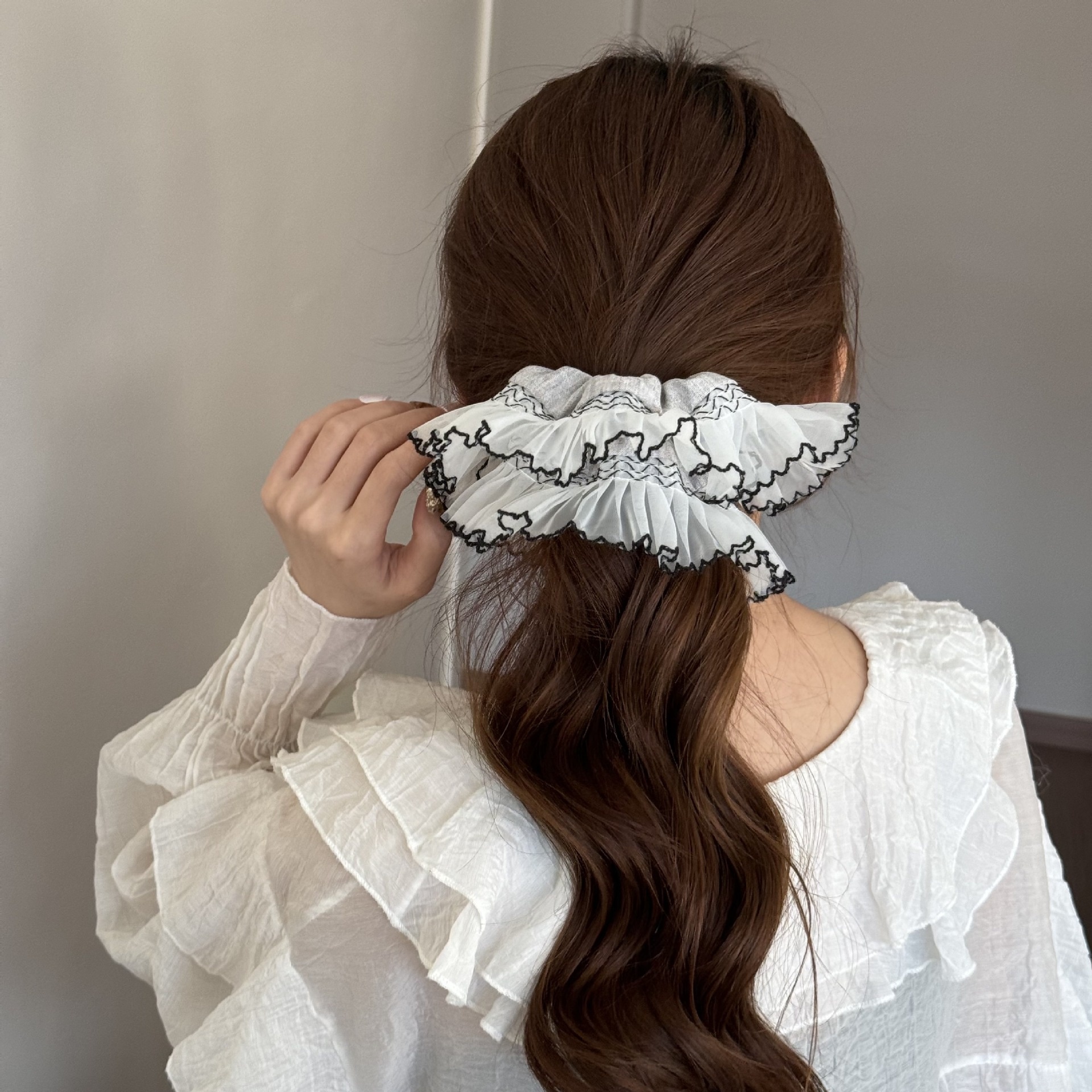 Women's Spring Daily Wear Polyester Hair Tie Scrunchies Grey Lace