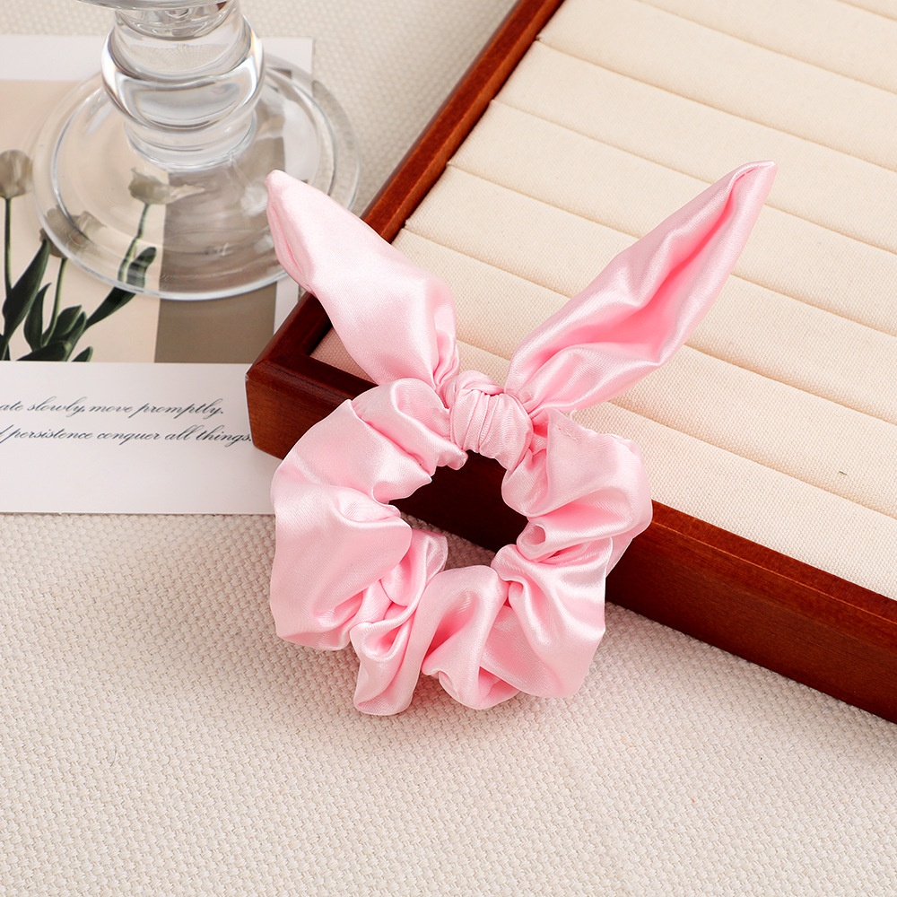 Women's Daily Satin Bowknot Hair Tie Rubber Band Black Bunny Ears