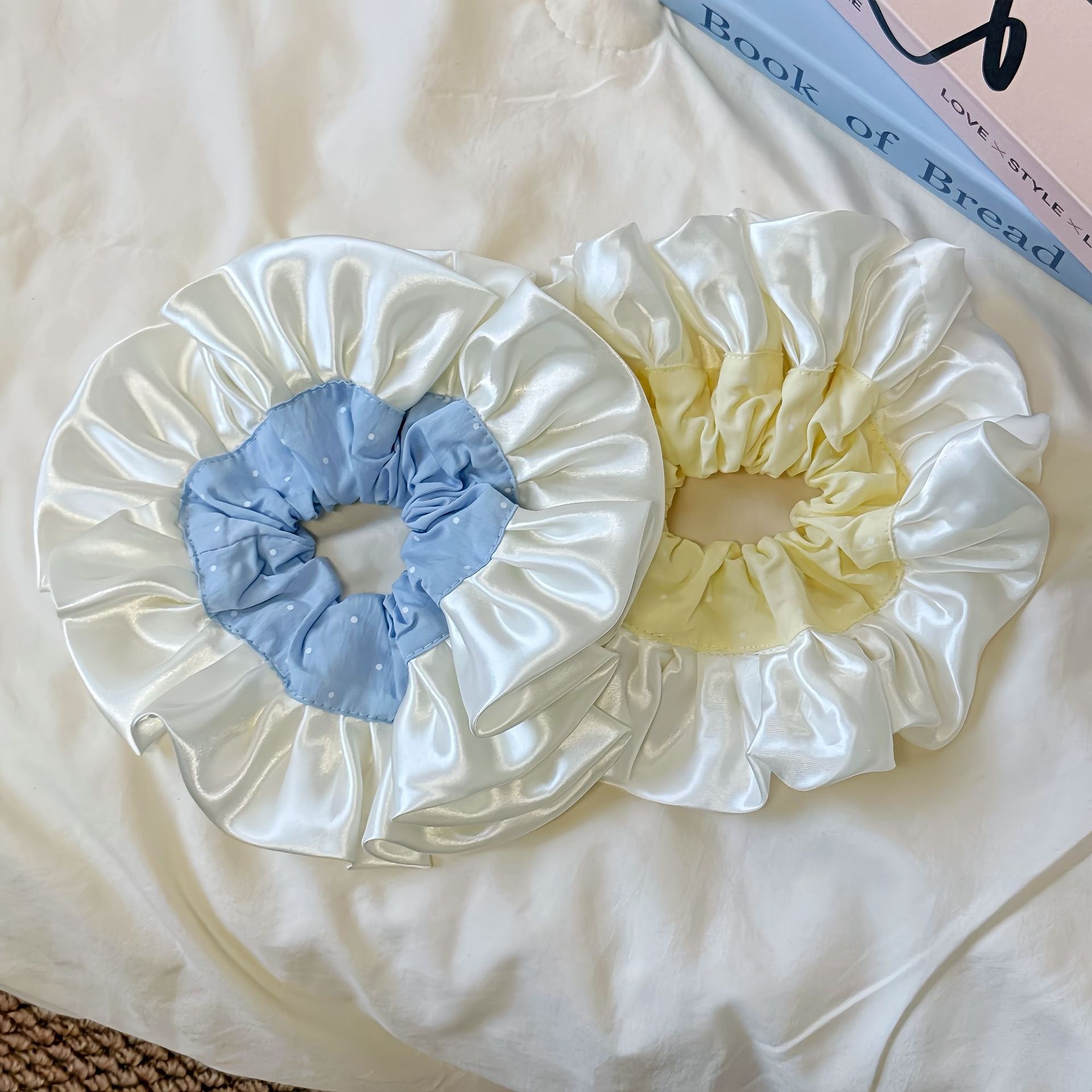 Women's Daily French Satin Elastic Hairband Blue Yellow Polka Dots