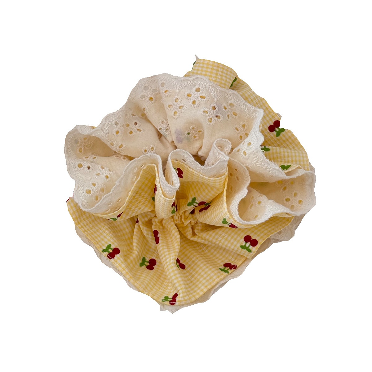 Women Casual Cloth Lace Scarf Hair Ties Sweet Cherry Plaid Floral