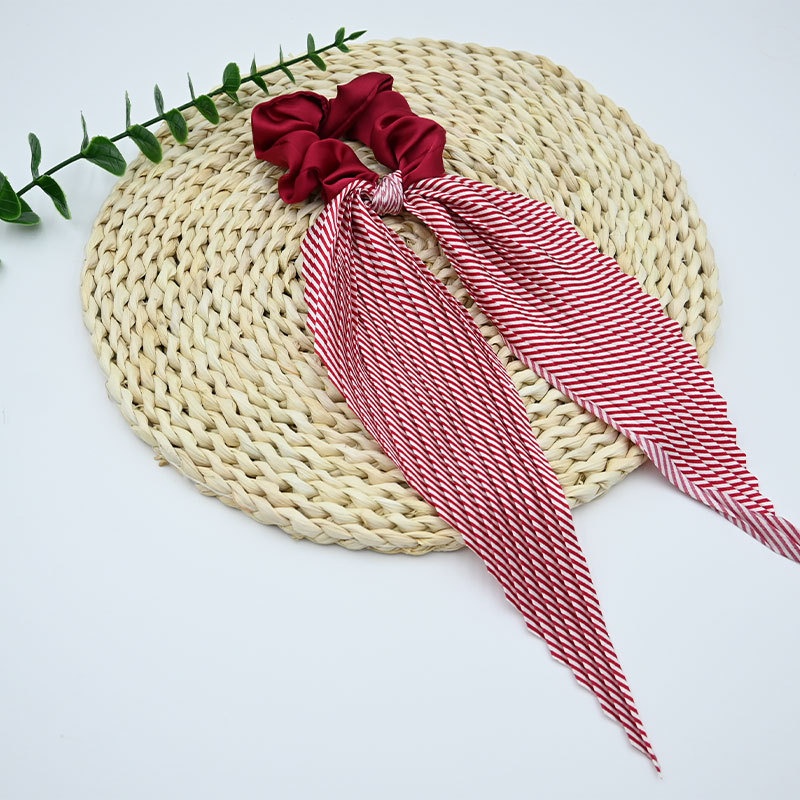 Women's French Style Satin Bowknot Hair Tie For Spring Striped Black