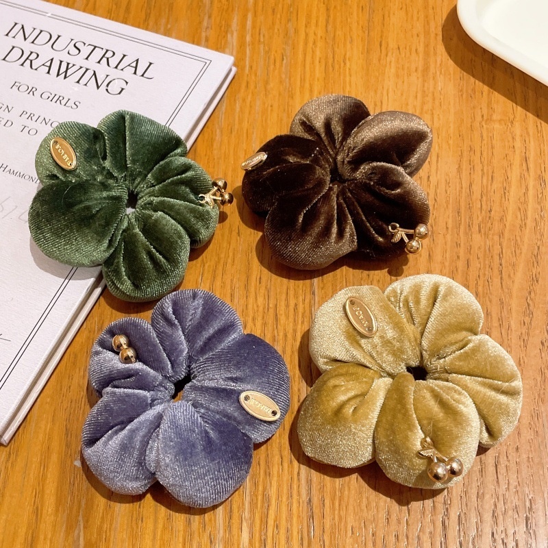 Women's Sweet Velvet Gold Leaf Hair Ties Elastic Fashionable Winter Headwear