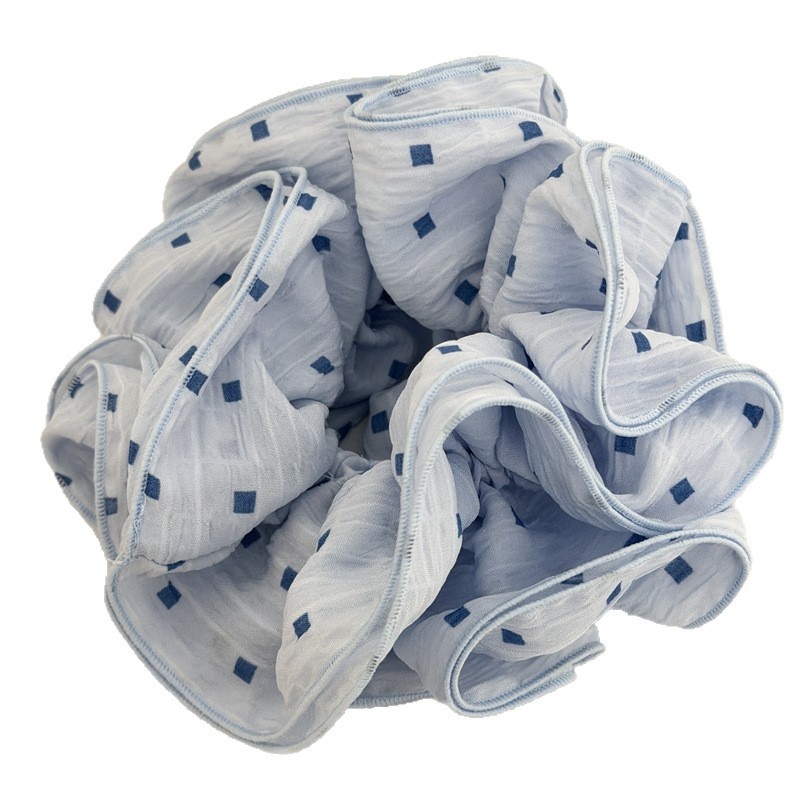 Women's Spring Cloth Telephone Cord Hair Tie in Beige Gingham