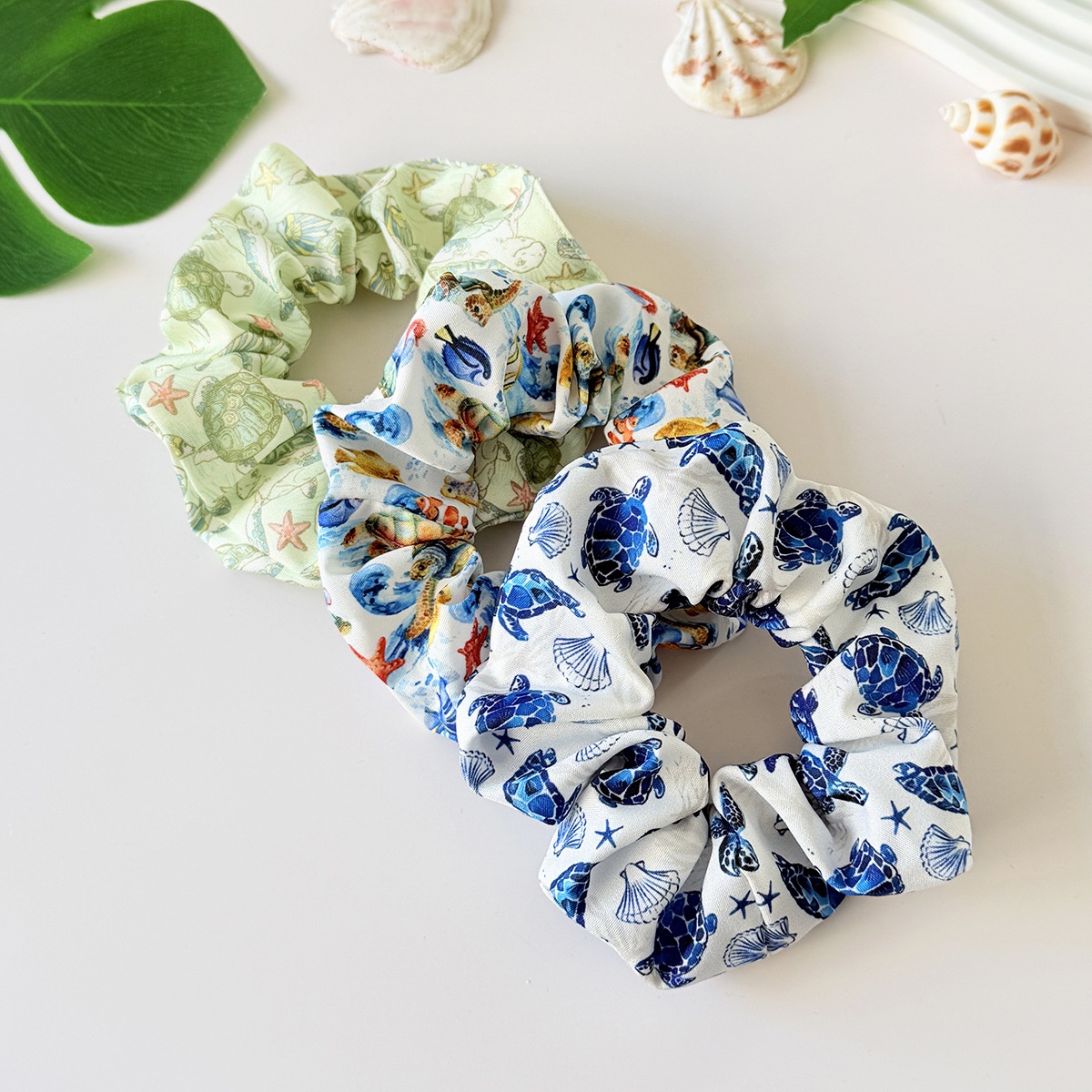 Women's Spring Cloth Hair Tie Blue Marine Cartoon Tortoise Pattern