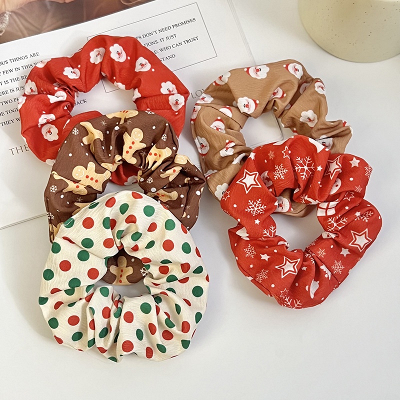 Women's Christmas Elastic Hair Scrunchies Handmade Santa Snowman Cloth Ties