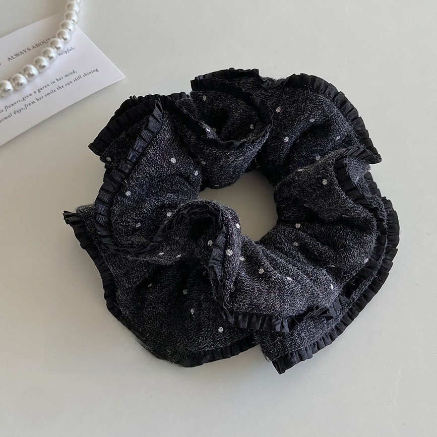 Women's Autumn Winter Knit Hair Tie Accessories Grey Polka Dots