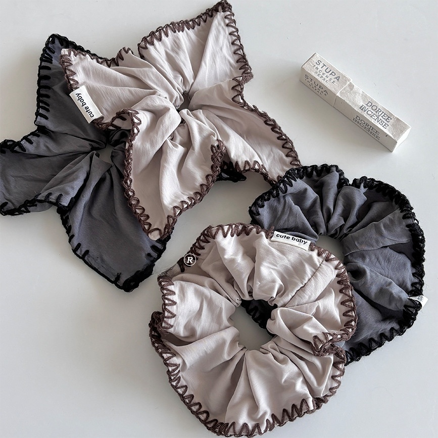 Women's Daily Retro Wool Yarn Floral Cloth Hair Tie Beige & Grey