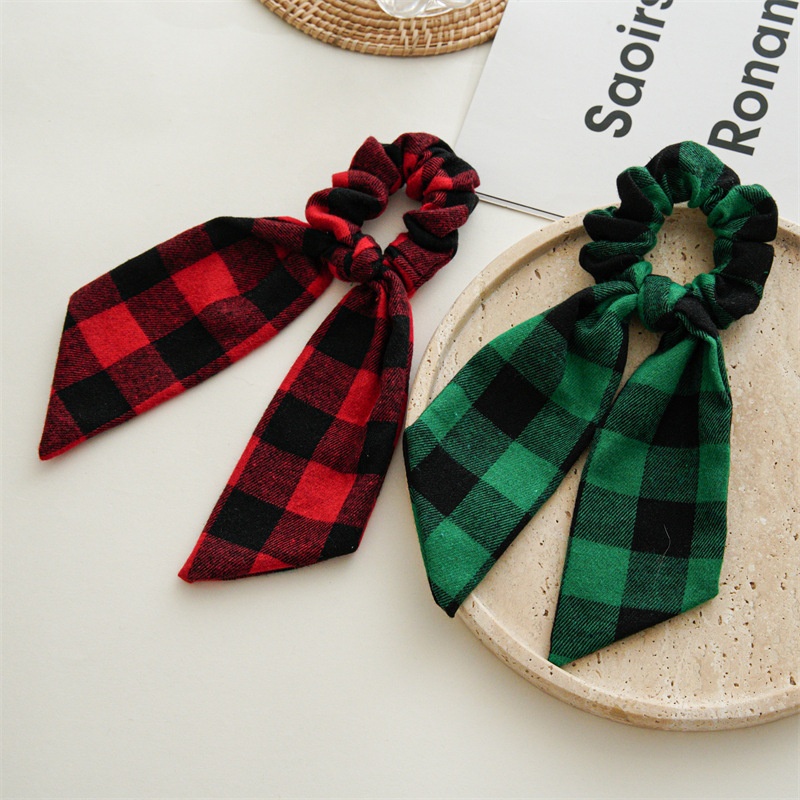 Women's Handmade Holiday Hair Tie Scrunchie Vintage Christmas Plaid