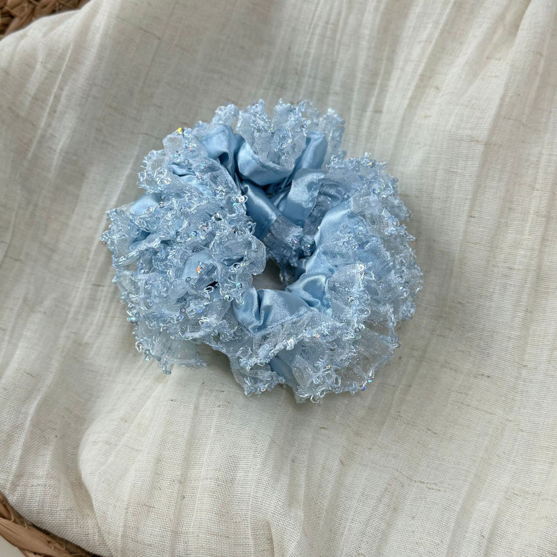 Women Party Fluffy Sequin Satin Bow Hairband Pink Blue Gold Flower