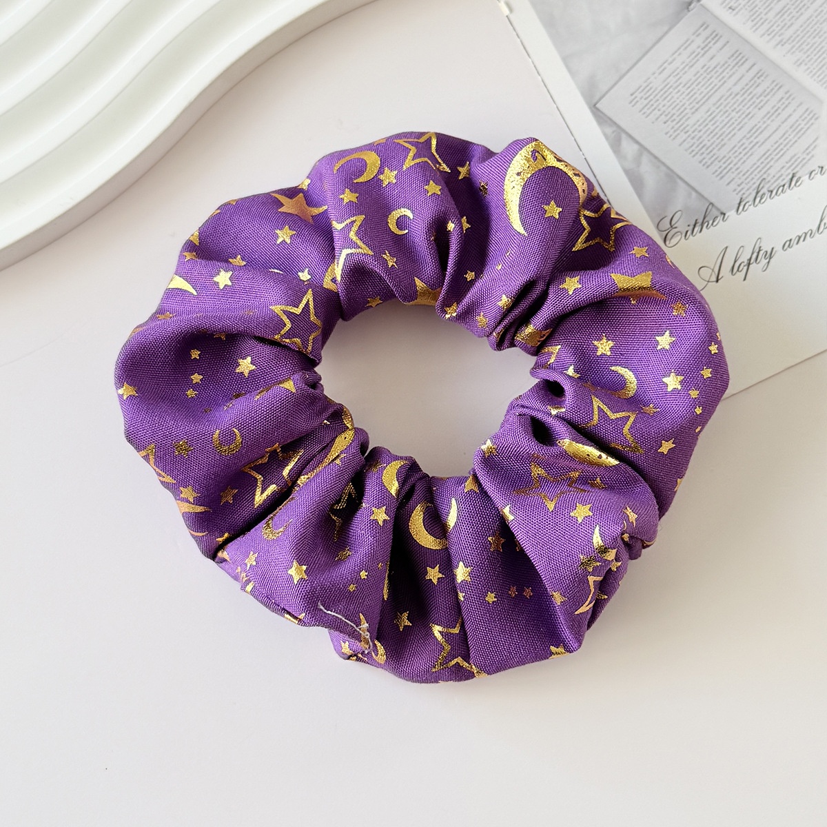 Women's Star & Moon Cloth Hair Tie in Yellow, Stylish All-Season Hair Accessory